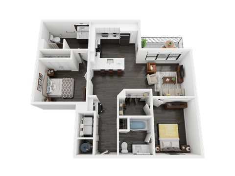 Floor plan for 2 beds, 2 baths, 1102 sqft